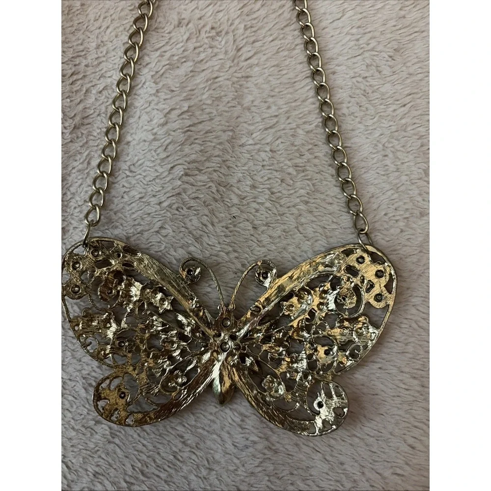 Pink Rhinestone Butterfly Statement Necklace Boho - Picture 4 of 7